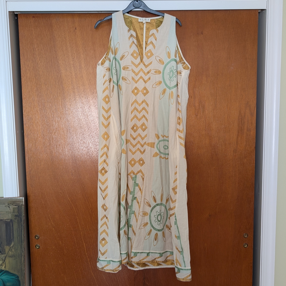 Nema Resort Wear Sleeveless Maxi Dress with Sunburst Celestial Pattern Large